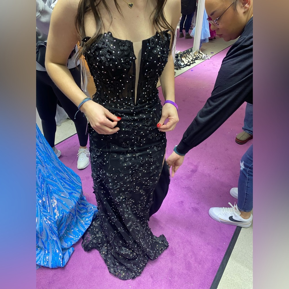 Jasz Black strapless prom dress, size 2 (altered top to make smaller)
